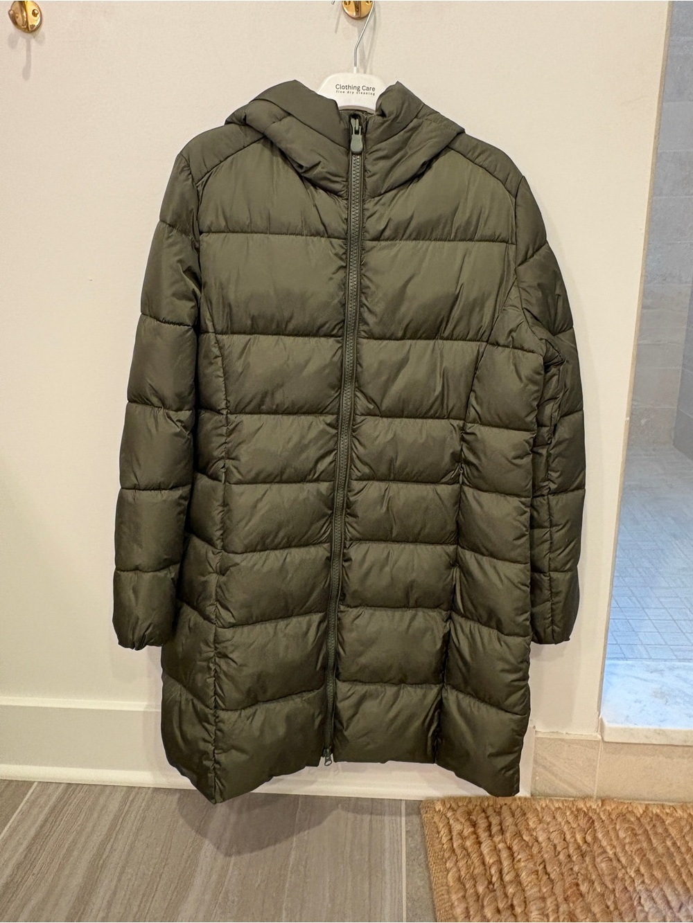 SAVE THE DUCK Olive Green Long Hooded Puffer